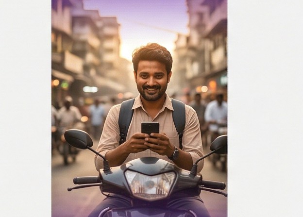 Instant personal loan — man on scooter in Indian city
