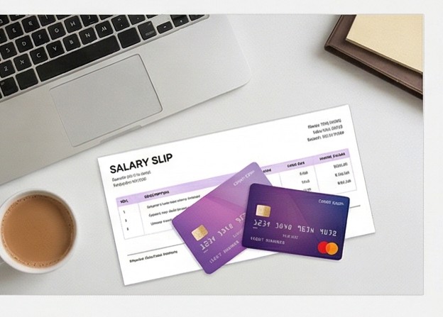 Personal loan documents — salary slip and bank card